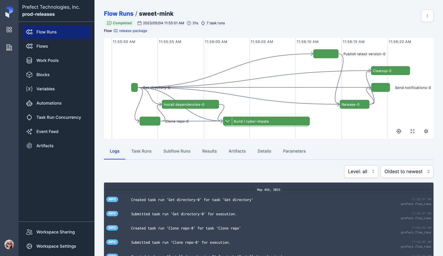 screenshot of Cloud UI timeline view with menu