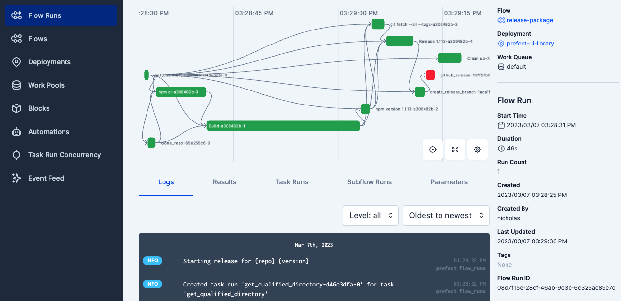 screenshot of Cloud UI timeline view with menu