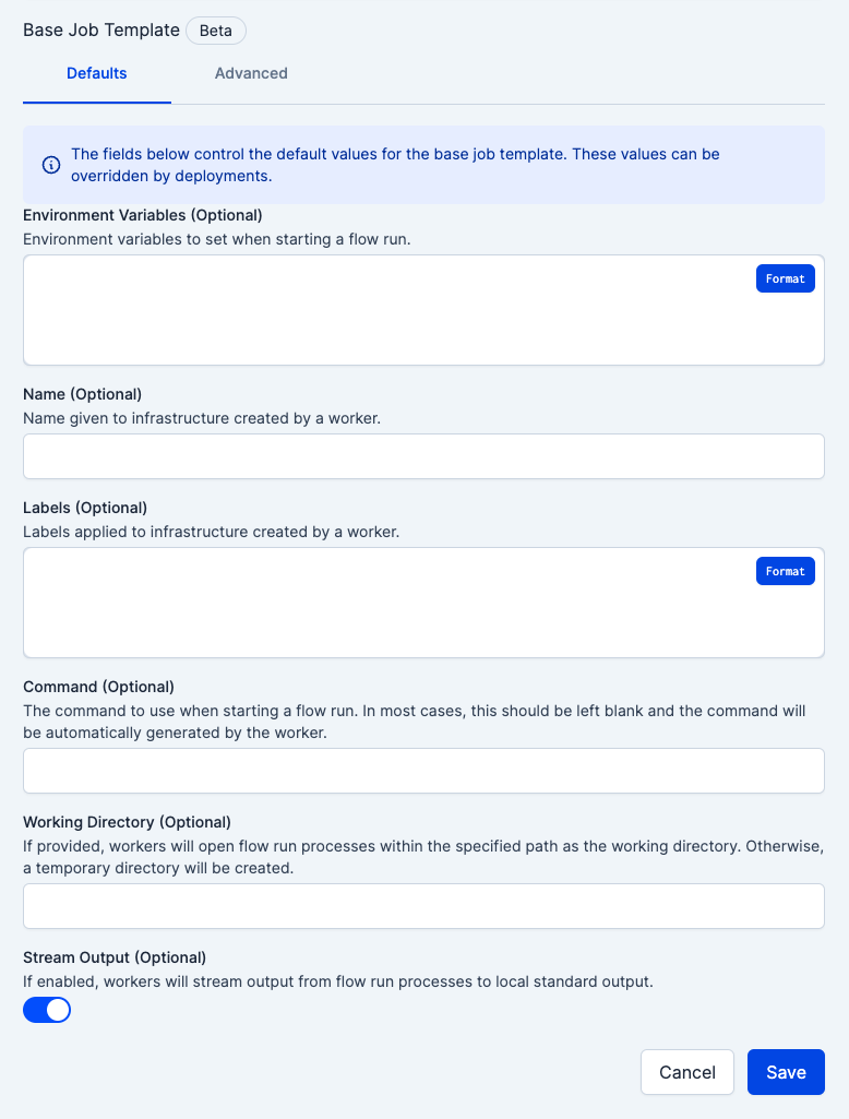 process work pool configuration options