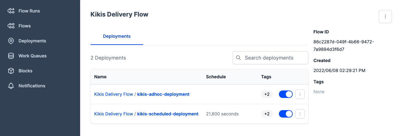 Details for a flow in the Prefect UI