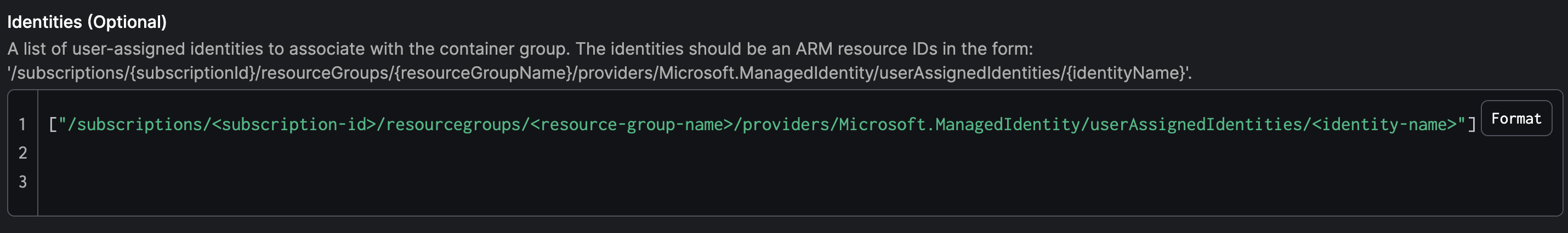 Configuring an ACI work pool's identities.