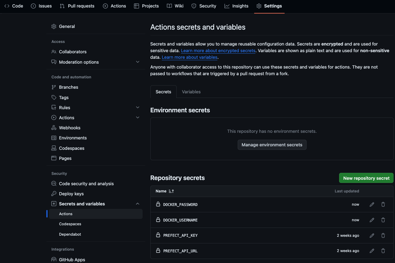 Creating a GitHub Actions secret