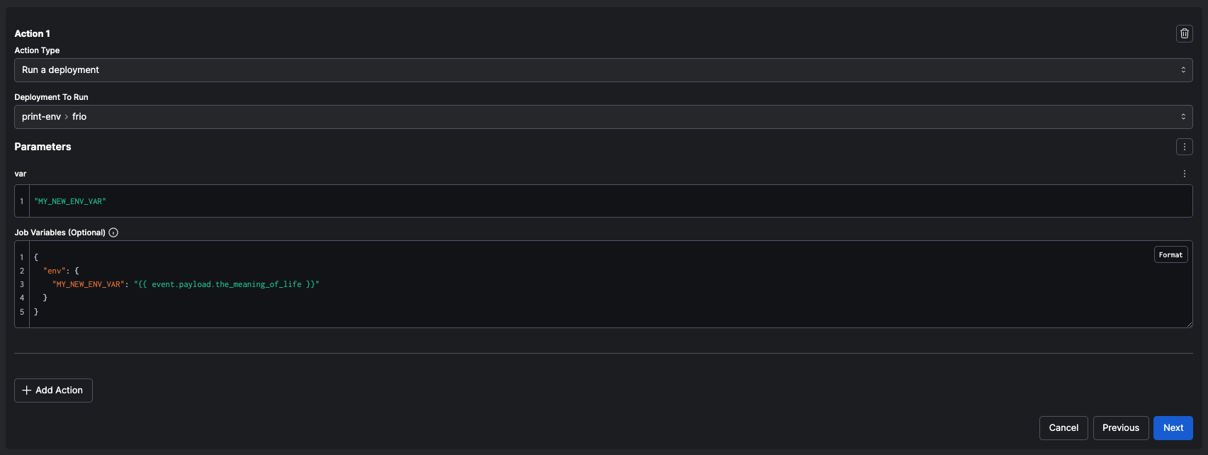 Job variables via automation action