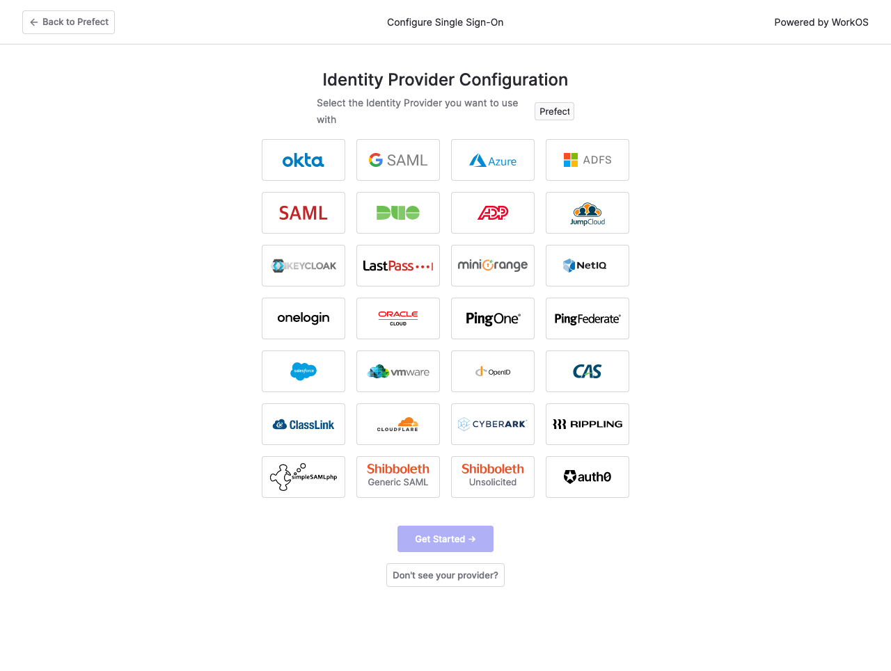 Opening the Identity Provider Configuration dashboard.