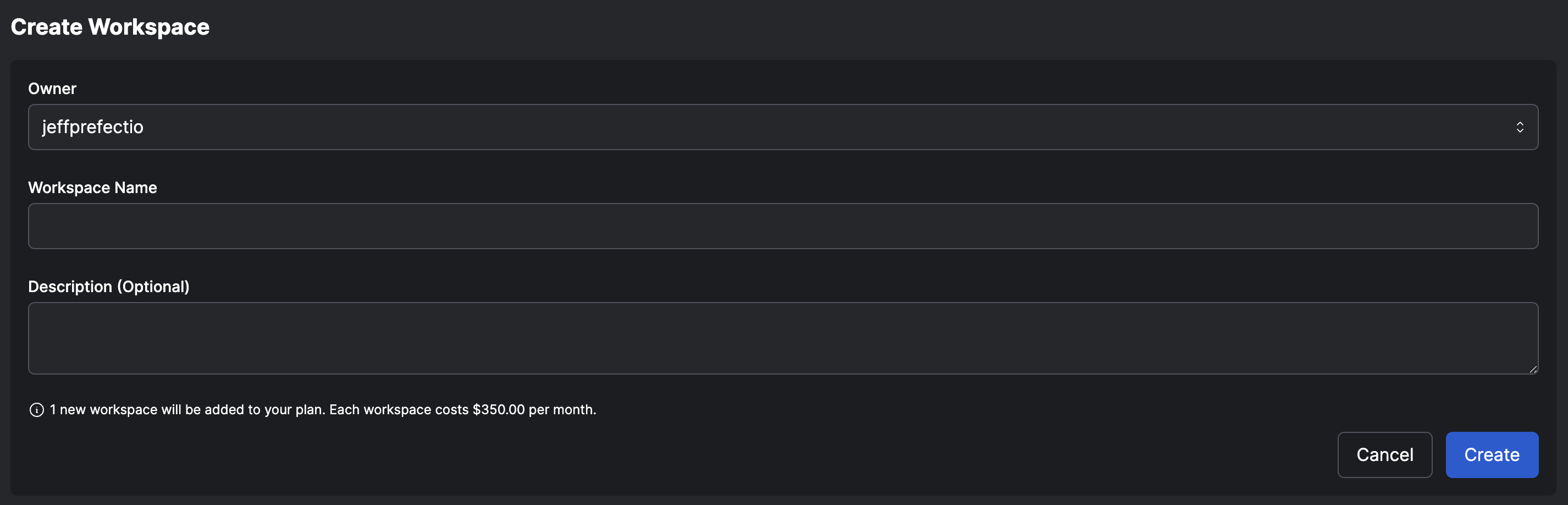 Creating a new workspace in the Prefect Cloud UI.