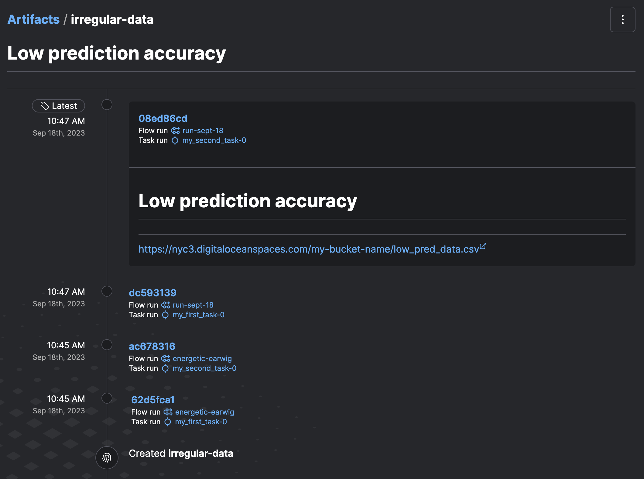 Link artifact details with multiple versions