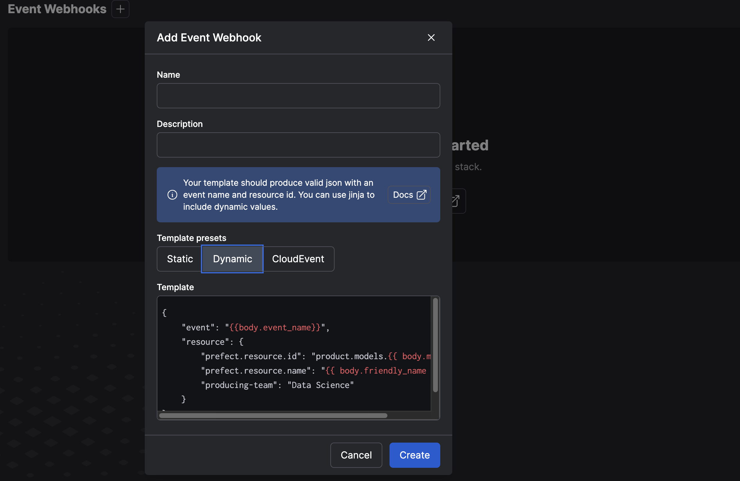 Managing a webhook in the Prefect Cloud UI.