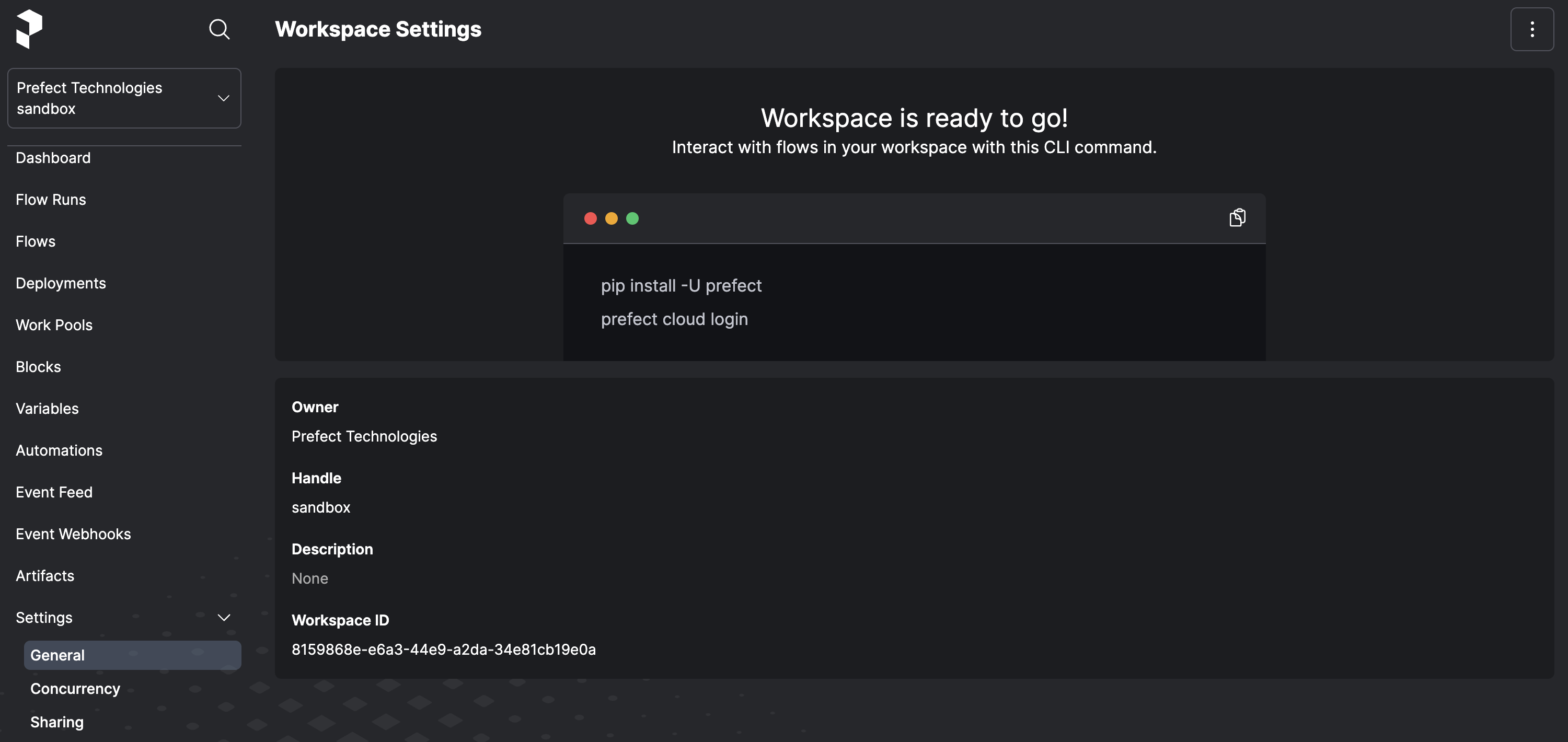 Managing a workspace in the Prefect Cloud UI.